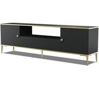 Armoire TV PETRA 180 cm 2D1S NOIR MATTE avec pieds métalliques dorés Lowboard Tiroir Debout Armoire basse TV Moderne Loft TV Board Sideboard