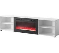 Armoire TV Rollo 200 cm BLANC mat avec NOIR Cheminée électrique Lowboard Sideboard Support TV moderne