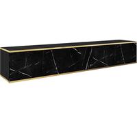 Armoire TV suspendue - Design moderne avec fonction push-to-open. Couleur : noir/marbre noir royal , D : L : 175 cm, H : 30 cm, P : 32 cm. TV Lowboard, Tableau TV, Meuble TV Suspendu, Armoire murale s