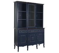 Armoire vaisselier - PEGANE - Bois de paulownia-verre - Bleu foncé - 3 tiroirs - 4 portes