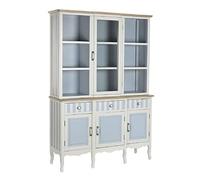 Armoire vaisselier, vitrine en bois de paulownia/verre coloris bleu ciel/blanc - Longueur 141.5 x Profondeur 44 x Hauteur 199 cm --
