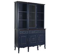 Armoire vaisselier, vitrine en bois de paulownia/verre coloris bleu foncé - Longueur 141.5 x Profondeur 44 x Hauteur 199 cm --