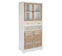 Armoire vaisselier, vitrine en bois-verre coloris naturel-blanc - Longueur 80 x Profondeur 42 x Hauteur 180 cm