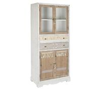 Armoire vaisselier, vitrine en bois/verre coloris naturel/blanc - Longueur 80 x Profondeur 42 x Hauteur 180 cm --
