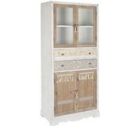 Armoire vaisselier, vitrine en bois/verre coloris naturel/blanc - Longueur 80 x Profondeur 42 x Hauteur 180 cm --