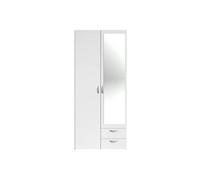 PARISOT - Armoire VARIA - Décor blanc - 2 portes battantes + 1 miroir + 2 tiroirs Blanc
