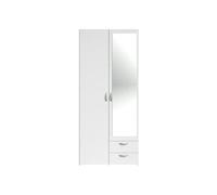 PARISOT - Armoire VARIA - Décor blanc - 2 portes battantes + 1 miroir + 2 tiroirs Blanc
