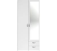 Armoire VARIA - Décor blanc - 2 portes battantes + 1 miroir + 2 tiroirs - L 81 x H 185 x P 51 cm - PARISOT