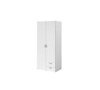 Armoire VARIA - Décor blanc - 2 portes battantes + 2 tiroirs - L 81 cm x H 185 x P 51 cm - PARISOT Blanc G