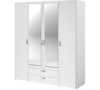 Armoire VARIA - Décor blanc - 4 portes battantes + 2 miroirs + 2 tiroirs - L 160 x H 185 x P 51 cm - PARISOT