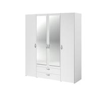 Armoire VARIA - Décor blanc - 4 portes battantes + 2 miroirs + 2 tiroirs - L 160 x H 185 x P 51 cm - PARISOT