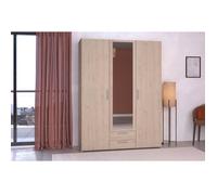 Armoire 3 Portes 1 Miroir 2 Tiroirs Effet Bois Marron