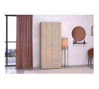 Armoire VARIA - Décor chêne et blanc - 2 portes - 2 tiroirs - 80,7 x 185 x 51,3