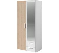 Armoire VARIA - Décor chêne et blanc - 2 portes - Miroir - L 80,7 x P 51,7 x H 185 cm - PARISOT
