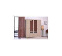 Armoire VARIA - Décor chene et blanc - 4 portes - 2 tiroirs - Portes centrales avec miroirs - 159,9 x 185 x 51,7