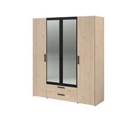 Armoire VARIA INDUS 4 portes miroir 2 tiroirs chêne/noir