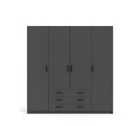 Armoire VEGA - Dcor Gris anthracite - 4 portes + 3 tiroirs - L 195,5 x P 49,6 x H 200,4 cm