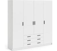 Armoire VEGA - Décor Blanc mat - 4 portes + 3 tiroirs - L 195,5 x P 49,6 x H 200,4 cm