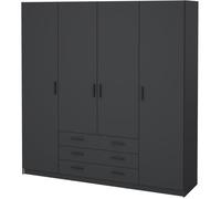 Armoire VEGA - Décor Gris anthracite - 4 portes + 3 tiroirs - L 195,5 x P 49,6 x H 200,4 cm