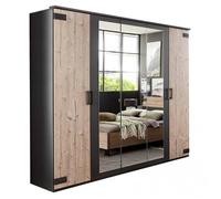 Armoire VERNON style industriel 225 cm 5 portes pin argenté vieilli