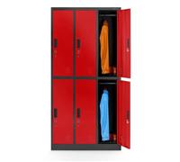 Jan Nowak Casier vestiaire 3B2A Armoire Metallique 6 Compartiments Revêtement en Poudre 185 cm x 90 cm x 45 cm (Anthracite/Rouge)
