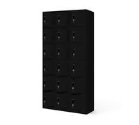Armoire vestiaire 3B6A Armoire à casiers verrouillables Armoire à casiers pour objets de valeur Vestiaire métallique Tôle d'acier 18 casiers 185 cm x 90 cm x 40 cm Couleur : Noir