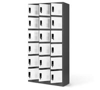 Jan Nowak Casier vestiaire 3B6A Armoire Metallique 18 Compartiments revêtement en Poudre 185 cm x 90 cm x 40 cm (Anthracite/Blanc)