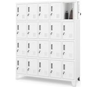 Armoire vestiaire 5B4A Armoire à casiers avec 20 compartiments Armoire à casiers pour objets de valeur Métal laqué époxy 172 cm x 136 cm x 45 cm Blanc