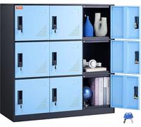 Armoire vestiaire à casiers, armoire de rangement à 9 portes, armoire vestiaire à 9 compartiments, casier pour objets de valeur, capacité de charge de 30 kg, casier pour bureau, noir & bleu
