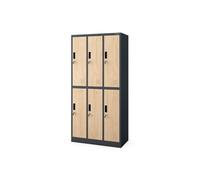 Armoire vestiaire de sécurité anthracite / chêne Sonoma à 6 portes : Eco Design IGOR, 900 x 1850 x 450 mm