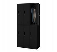 Armoire Vestiaire Noir IGOR 6 Portes avec Serrure, 90x185x45 cm en Acier Durable