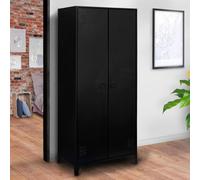 Armoire Vestiaire Penderie Ester 2 Portes Métal Noir Design Industriel Noir