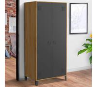 IDMarket Armoire vestiaire penderie Ester 2 portes métal noir et contour bois design industriel