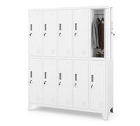 Armoire vestiaire Vestiaire Armoire métallique à casiers verrouillables avec 10 compartiments Porte-étiquette Fentes d'aération Revêtement par poudre 172 x 136 x45 cm Blanc