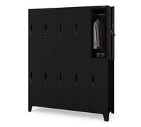 Armoire vestiaire Vestiaire Armoire métallique à casiers verrouillables avec 10 compartiments Porte-étiquettes Fentes d'aération Revêtement par poudre 172x136x45 cm Noir