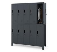 Armoire vestiaire Vestiaire Casier de consigne Armoire métallique 10 compartiments Porte-étiquette Fentes d'aération Revêtu par poudre 172x136x45 cm anthracite