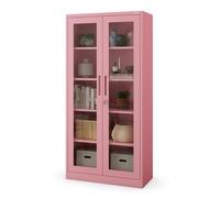 Jan Nowak Armoire à dossiers Armoire à médicaments Armoire de bureau Armoire à portes battantes Vitrine en verre 4 étagères Acier Verrouillable 185 x 90 x 40 cm Couleur : Rose