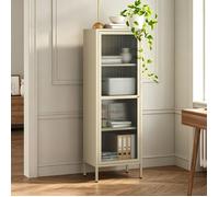 Armoire vitrée Säkylä acier verre 150 x 50 x 35 cm camel