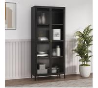 Armoire vitrine 'Säkylä' avec 4 étagères et 2 portes Acier 180 x 80 x 35 cm Noir