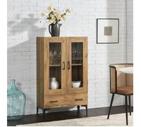 [en.casa] Armoire Vitrée Meuble de Rangement Bibliothèque Vaisselier Buffet Élégante pour Salon Cuisine Chambre Salle à Manger Panneau de Particules Verre 115 x 70 x 31 cm Effet Chêne