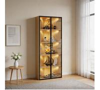 Armoire vitrine - 62x35x160 cm - Éclairage LED intégré - Verre de sécurité - Finition chêne
