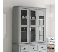 Armoire vitrine avec portes vitrées BODO Gris pin massif