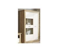 Armoire vitrine, buffet haut coloris Chene cambrian,blanc - Longueur 125 x Profondeur 41,80 x Hauteur 174,70 cm --