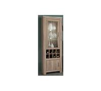 Armoire vitrine, buffet haut coloris Chene truffe, blanc vieilli - Longueur 68 x Profondeur 37 x Hauteur 201 cm --
