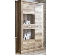 Armoire vitrine, buffet haut coloris Chene vieilli - Longueur 125 x Profondeur 41,80 x Hauteur 174,70 cm --