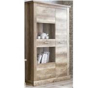 Vitrine Pegane Armoire vitrine, buffet haut coloris Chene vieilli - Longueur 125 x Profondeur 41,80 x Hauteur 174,70 cm --