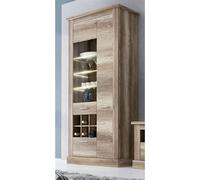 Armoire vitrine, buffet haut coloris Chêne vieilli - Longueur 96 x Profondeur 41 x Hauteur 201 cm --