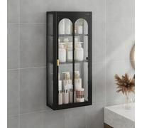Armoire Vitrine D'angle Murale Cuisine en Verre Petites Armoires Rangement de Salle Bain Montées Sur Mur avec Porte pour Chambre À Coucher, Salon, Salle Bain(Black,30*14*70CM/11.8*5.5*27.6IN)