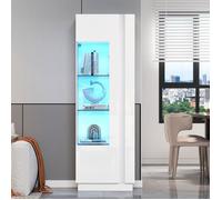 Armoire Vitrine - LED Blanche - 60x40x180 cm - Meuble Colonne - avec Porte en Acrylique et Étagères en Verre - MERAX