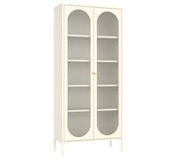 Armoire vitrine métal blanc YASMINE 80 x 35 x 180 cm - style industriel, portes vitrées nervurées